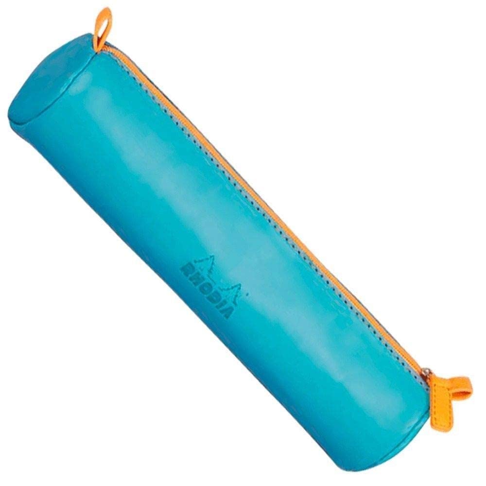 Rhodia 318897C - Rhodiarama Turquoise Round Pencil Case - 21.5 x 5.5 cm - Genuine Orange Stitching