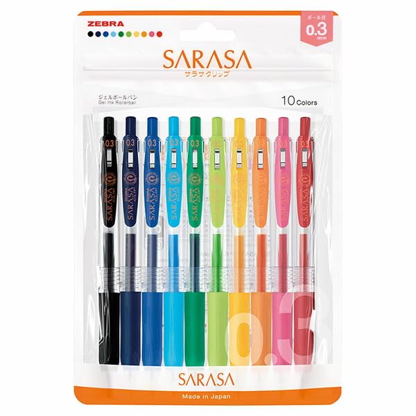 Zebra Gel Ballpoint Pen Sarasa Clip 0.3mm 10 Colors Set N JJH15-10C-N