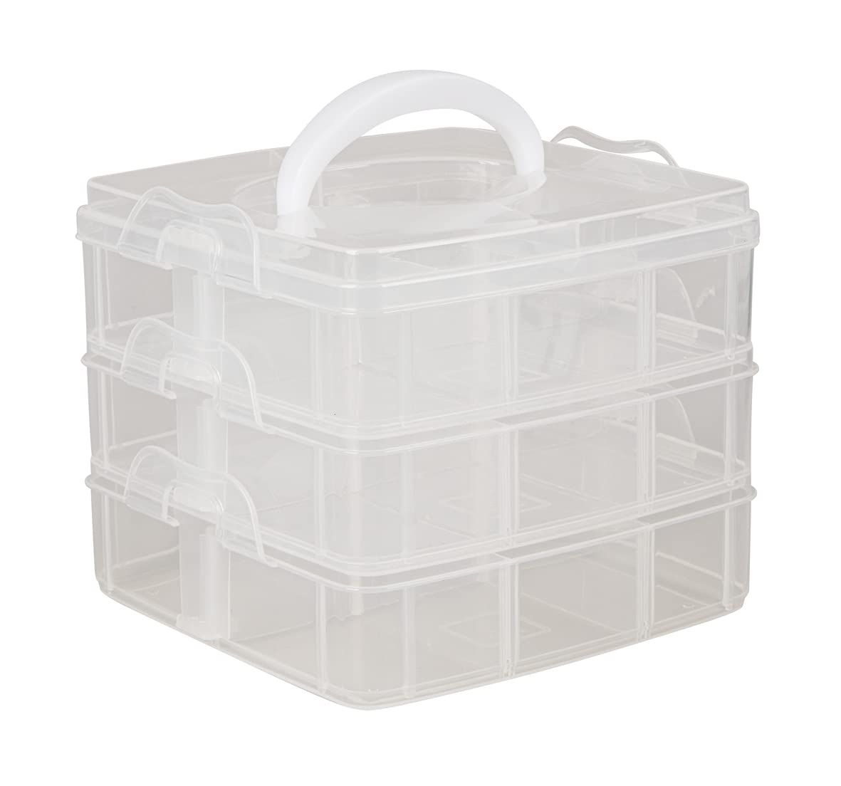 Rayher, 3-tier stackable Craft Storage with adjustable compartments, clear plastic Box Organiser