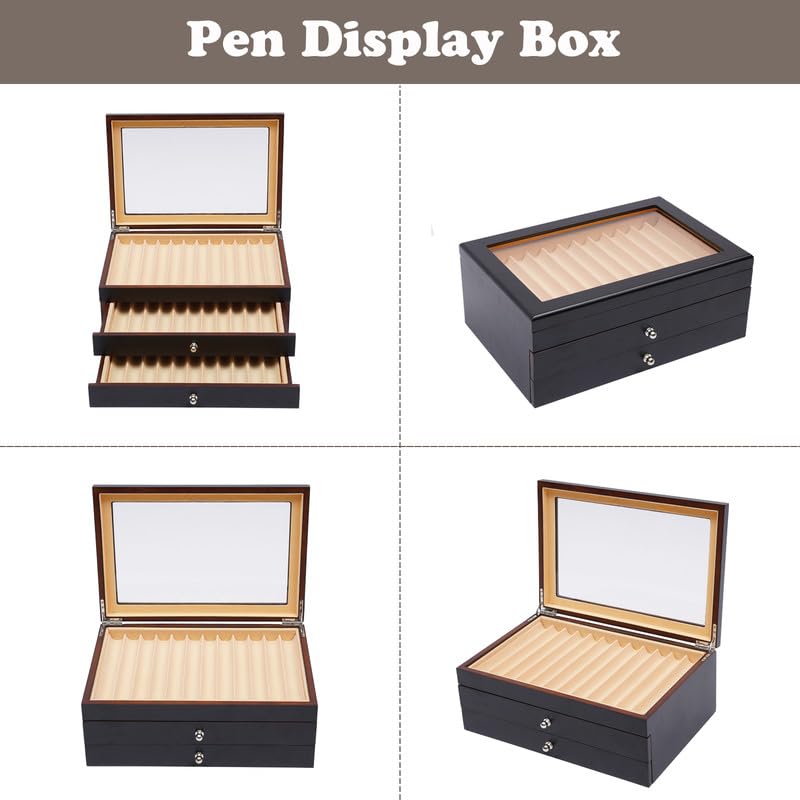 3 Layer Wood Pen Display Box 34 Pen Organizer Box,Pen Display Case Storage and Fountain Pen