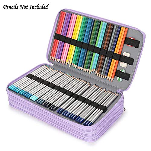 BTSKY 300 Slots Colored Pencil Organizer - Deluxe PU Leather Pencil Case Holder with Handle Strap