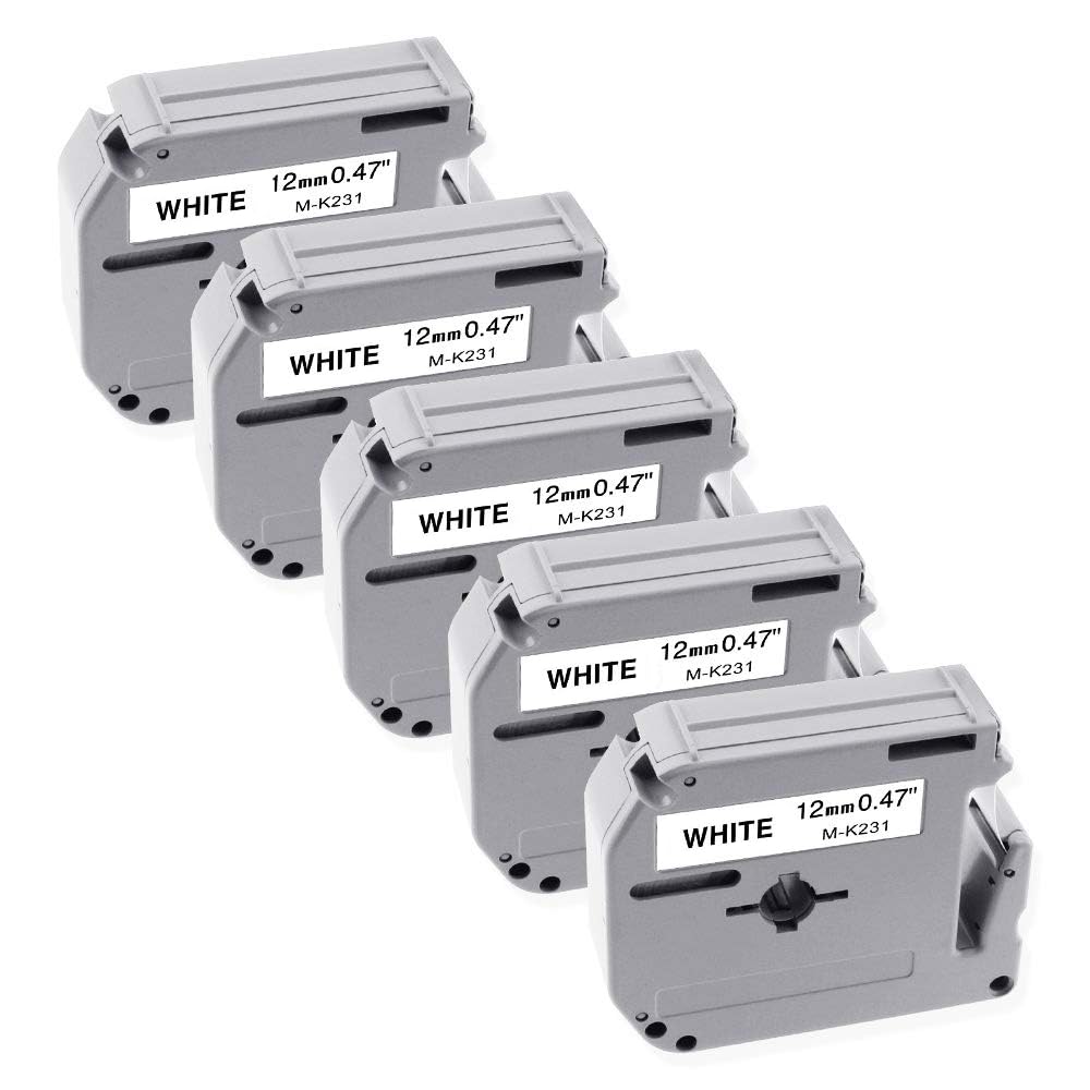 5-PK M-K231 M Tape Replace for Brother Label Tape 12mm 0.47 White for PTM95