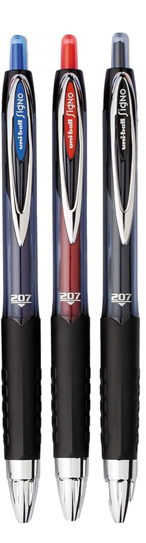 Advantage Gifts Signo 207 Roller Ball Retractable Gel Pens, Medium Point (0.7mm), Black Blue And