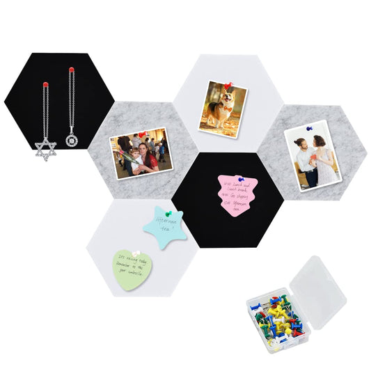 Vuzvuv 6Pcs Cork Bulletin Board for Wall Office-Hexagon Black Grey