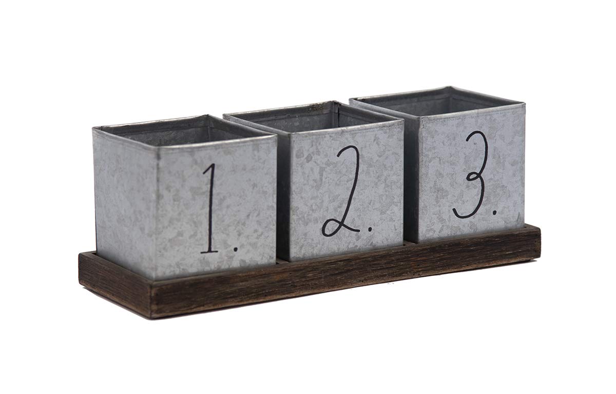 Rae Dunn Decorative Pencil Cup – Galvanized Steel Desktop Stationary Holder - 3 Compartment