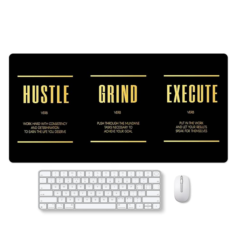 Reateforin Black Gold Hustle Grind Execute Keyboard Mat Positive Saying Mousepad Office Long Mouse