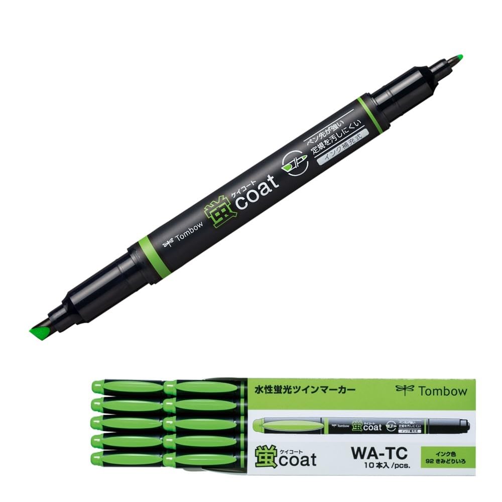 Tombow Pencil WA-TC92-10P Highlighter, Fluore-Coat, Yellow-Green, 10 Pieces