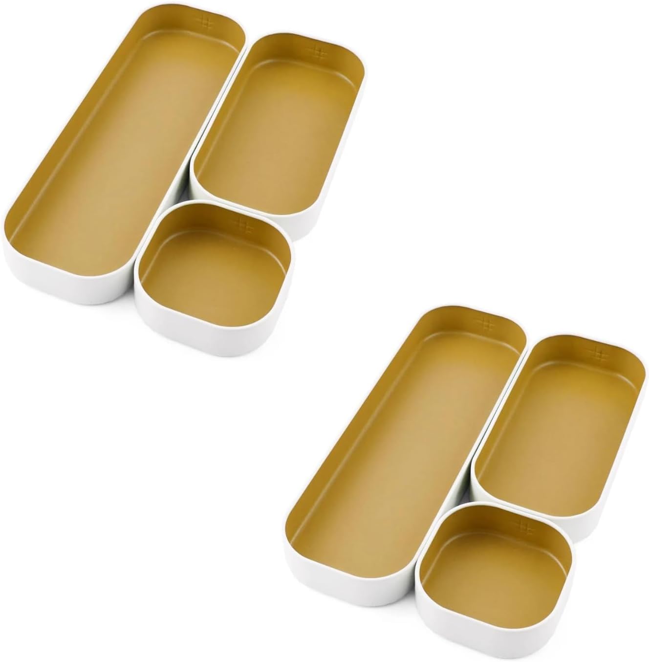 Three by Three Seattle Metal Drawer Organizer Tray Set, 6-Pc, 1" (Gold)