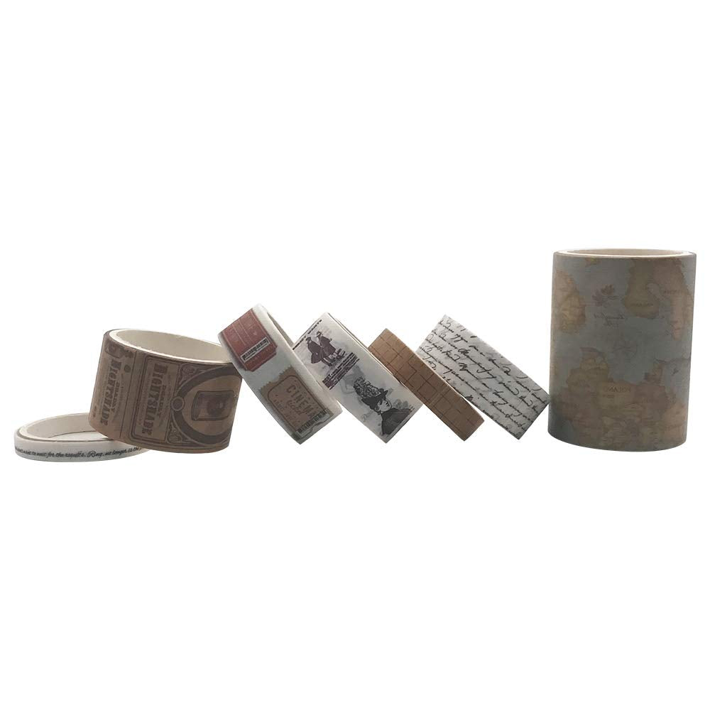 EnYan 7 Rolls Washi Masking Tapes Set, Japanese Decorative Writable Vintage Tape for DIY Crafts