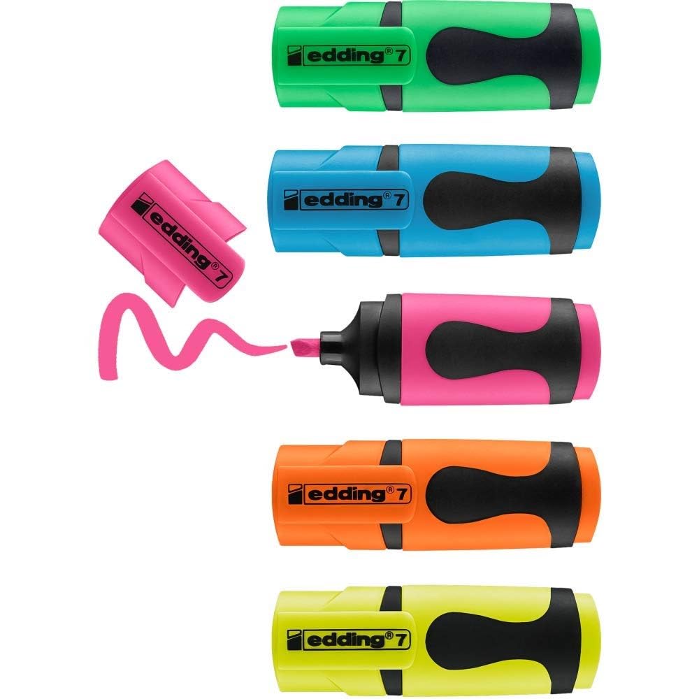 edding 7 mini highlighter - neon-kleuren - 5 highlightermarkers - beitelpunt 1-3 mm - highlighter