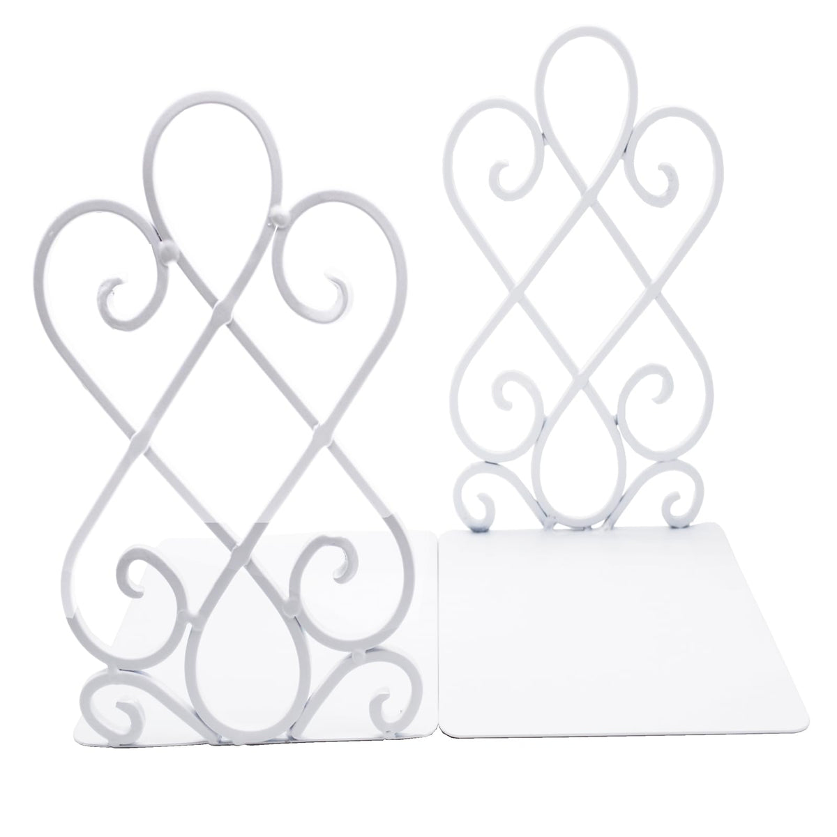 White Metal Bookends, Heavy Duty Book Stoppers for Shelves, Vintage Decorative Book Holders for