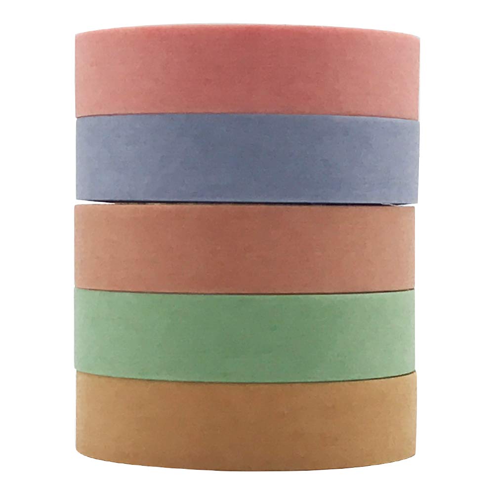 EnYan Solid Color Washi Tapes Set, 5 Rolls Basic Collection Decoration 10mm Wide Japanese Masking
