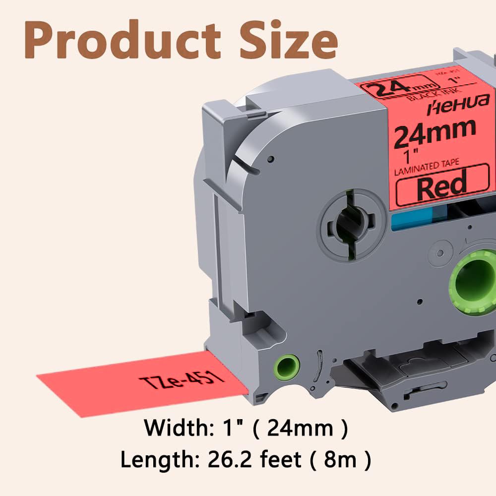 Hehua TZ451 3PK Compatible for Brother 24mm Label Maker Tape Black on Red