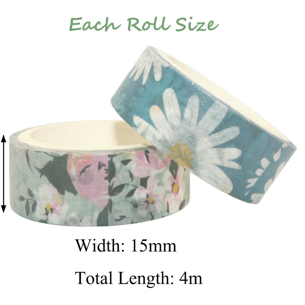 Spring Flower Washi Tape Set 10 rolls - 15 mm Floral Decorative Tape