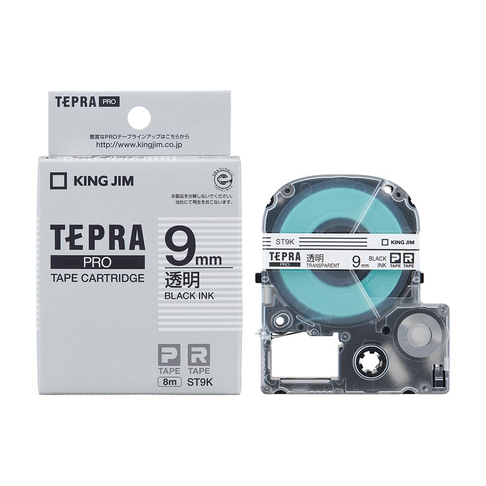 King Jim ST9K Tepra PRO Tape Cartridge, 0.3 inches (9 mm), Transparent Label/Black Letter, Length