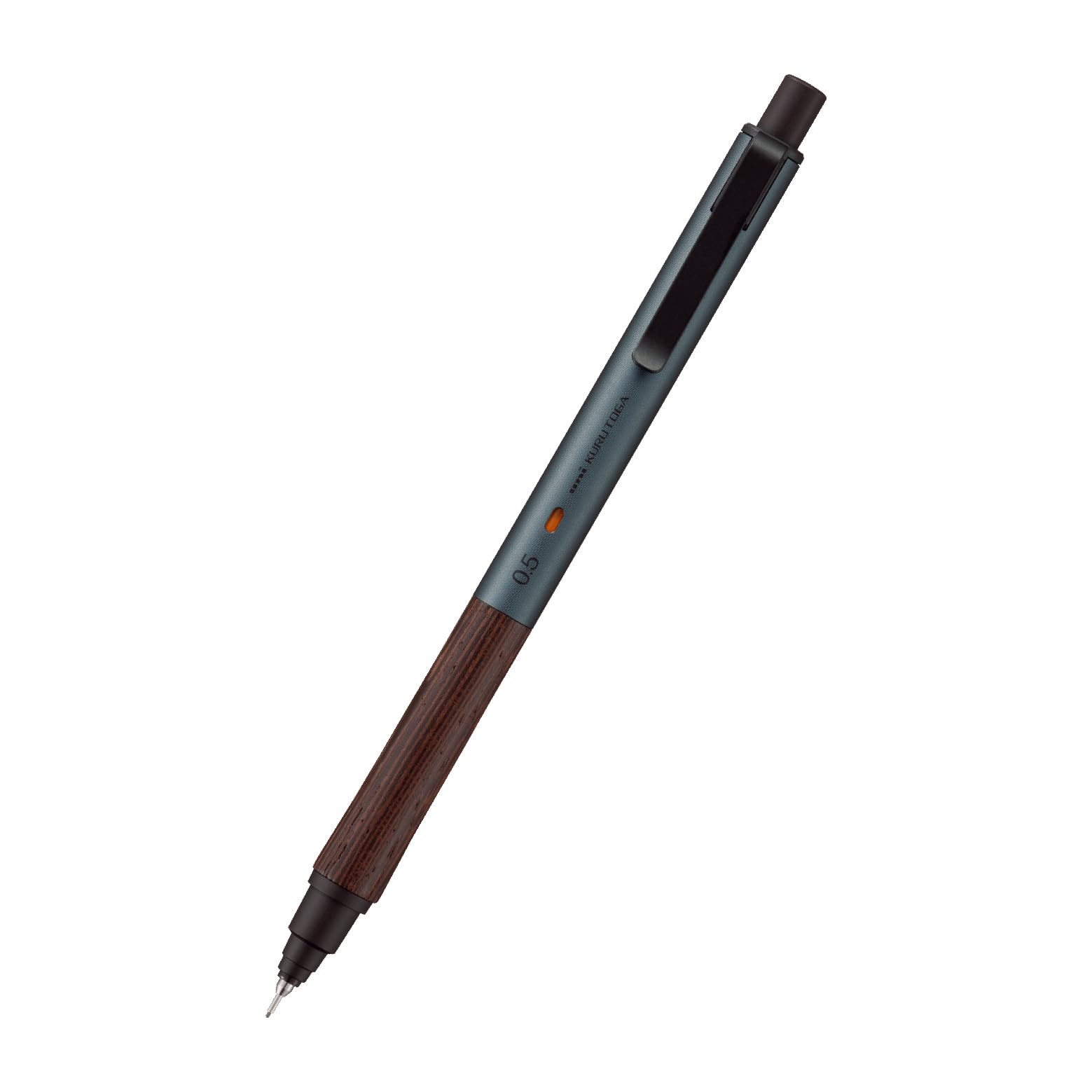 Uni Kuru Toga Wood, 0.5mm Mechanical Pencil, Auto Lead Rotation, Wooden Grip and Metal Body, Steel