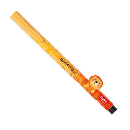 Legami - Gel Pen with Decorative Animal - Lovely Friends, Lion Theme, Avoid Rolling, Black Ink
