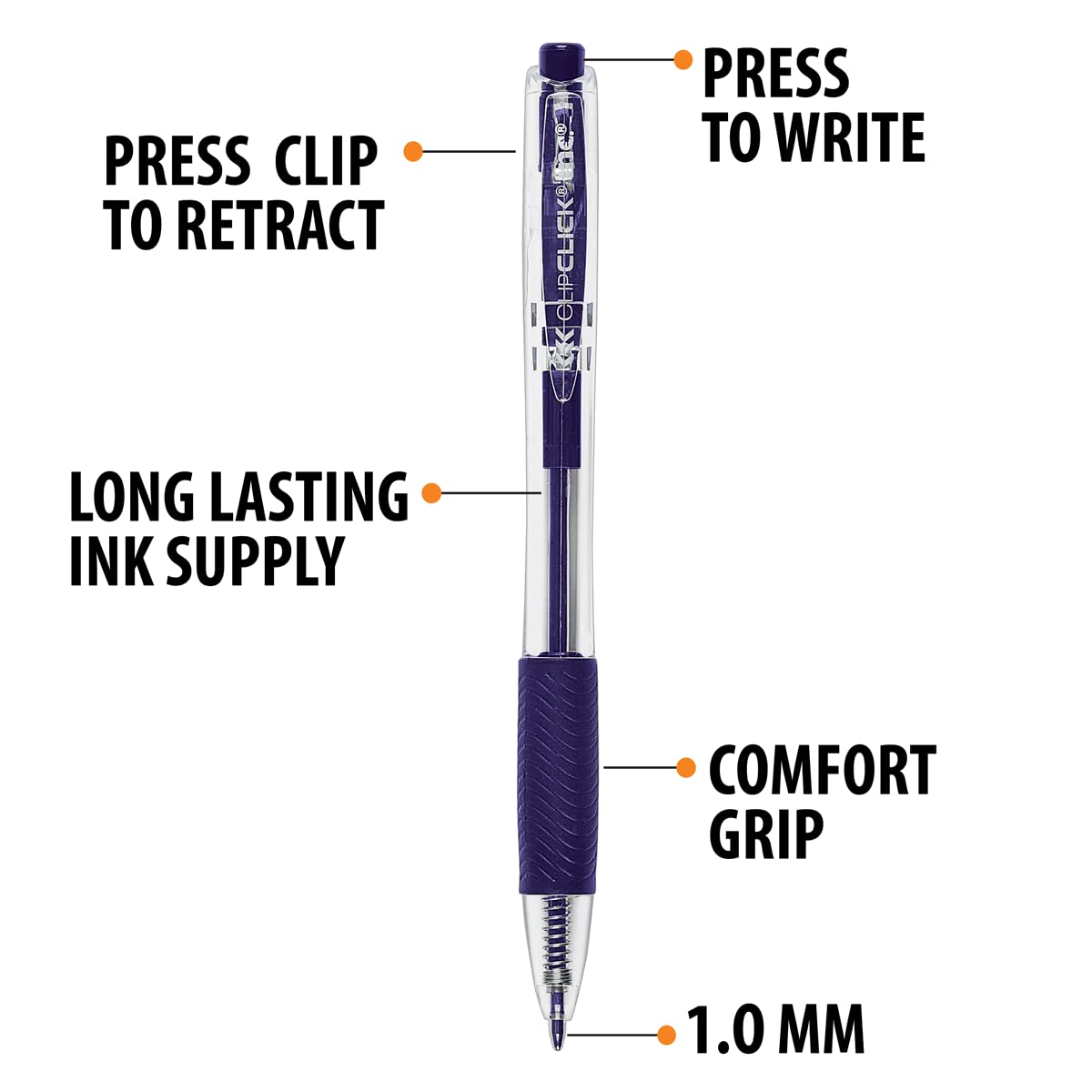 Inc. ClipClicks Retractable Ballpoint Pens - Bulk 1.0-mm Medium-Point Pen Set With Comfort Grip for