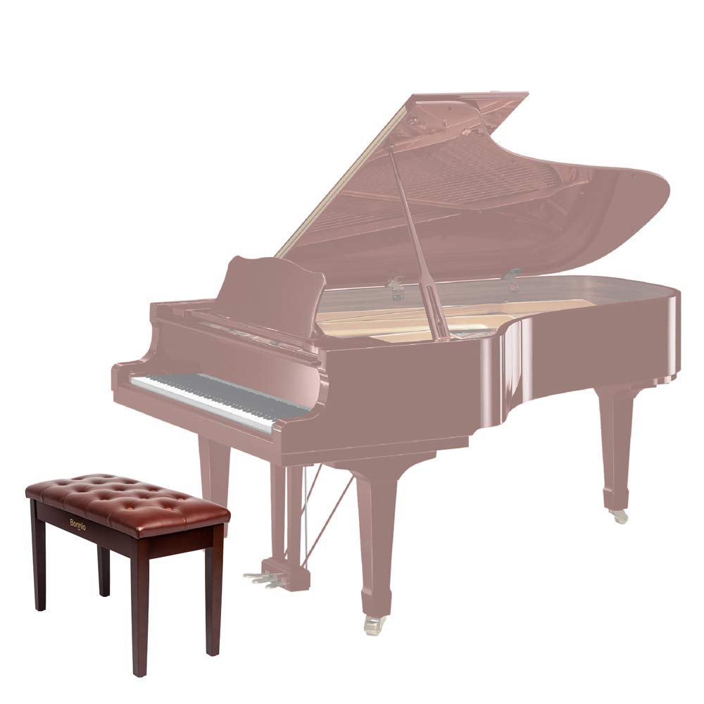 Bonnlo Wooden Duet Piano Bench with Storage, Padded Seat, Brown