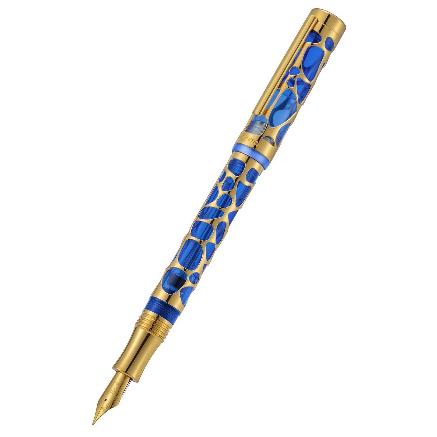 Asvine V169 Vacuum Filling Fountain Pen Medium Nib, Water Drop Skeleton Gold Trim Transparent Blue