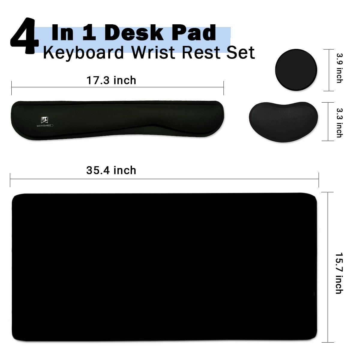 4-in-1 Large Gaming Mouse Pad, Keyboard Wrist Rest Pad & Wrist Support Mousepad Set, Extended Desk