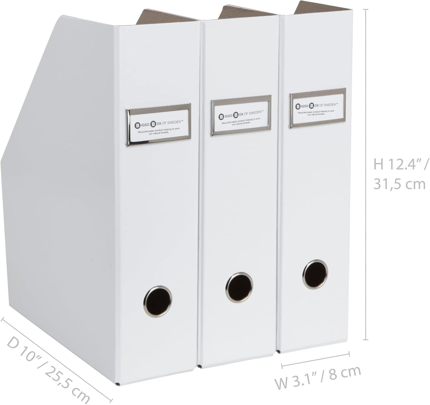 Bigso Fiona 3 Piece Fiberboard Upright Magazine Storage Boxes for Papers with Metal Label Holder