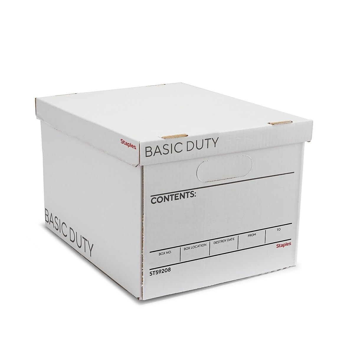 Staples Corrugated File Box, Lift-Off Lid, Letter/Legal, White/Black, 10/Pk