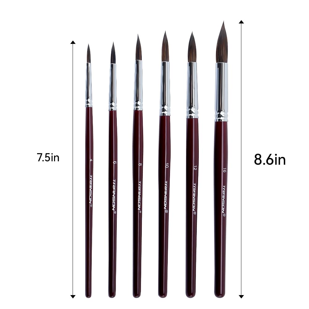 Transon Squirrel Hair Round Paint Brush Set for Watercolor Gouache Ink Acrylic Art Painting