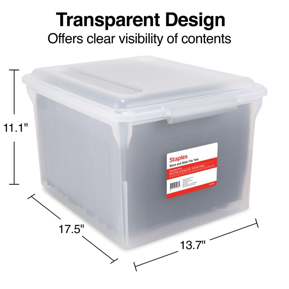 STAPLES Store & Slide Plastic File Box, Latching, Letter/Legal, 4/Ctn