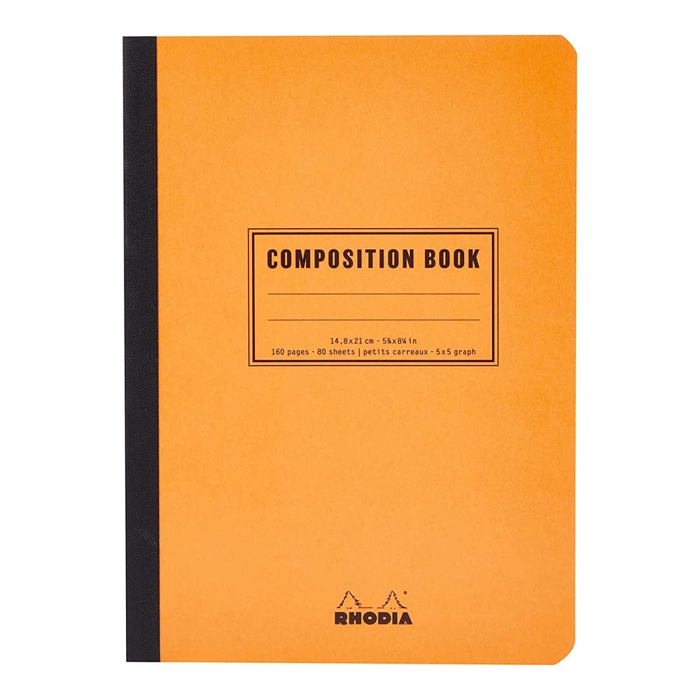RHODIA 119208C - Flexible Notebook Cloth Back Composition Book Orange - A5 - Small Squares - 160