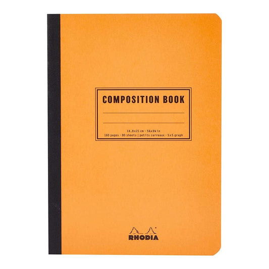 RHODIA 119208C - Flexible Notebook Cloth Back Composition Book Orange - A5 - Small Squares - 160