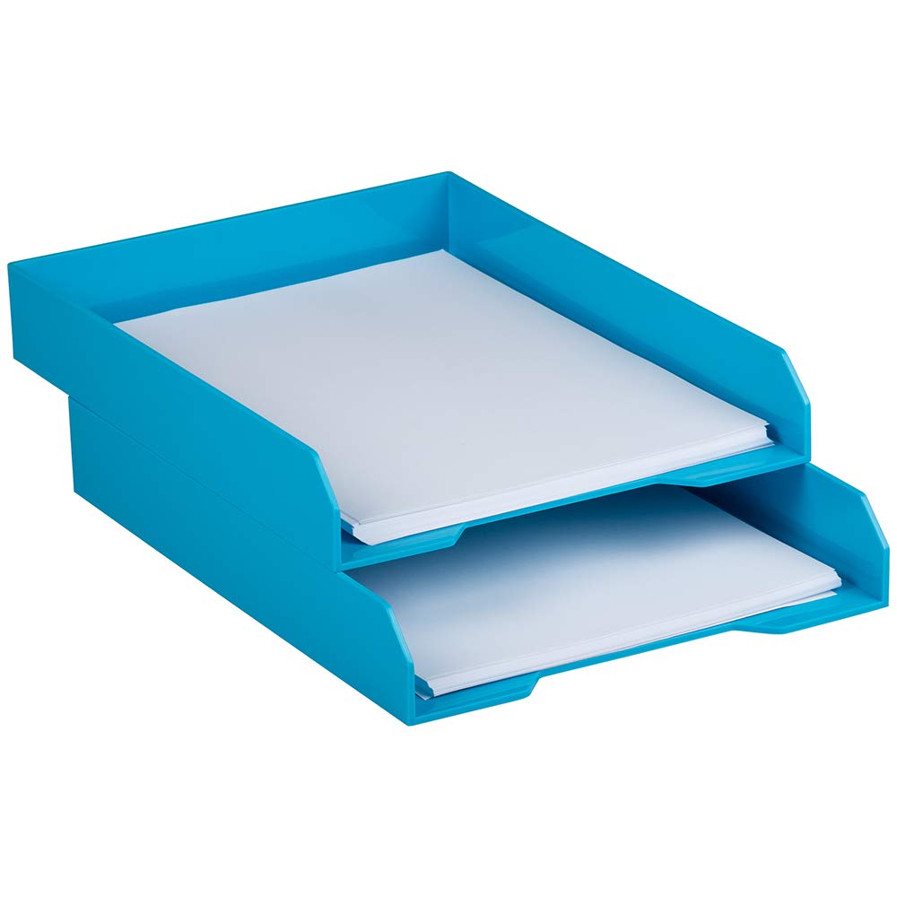 JAM PAPER Stackable Paper Trays - Blue - Desktop Document, Letter, & File Organizer Tray - 2/Pack