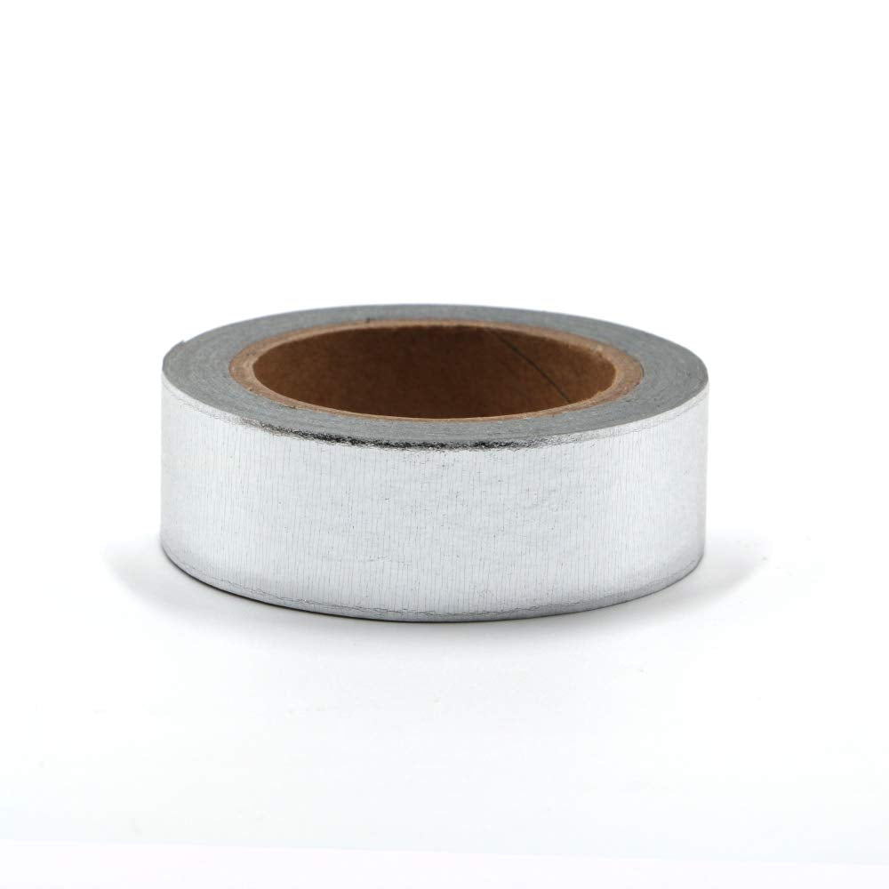 MEI YI TIAN 6 Rolls Solid Silver Foil Washi Tape Set 15mm Width 10m Length Glitter Paper Adhesive