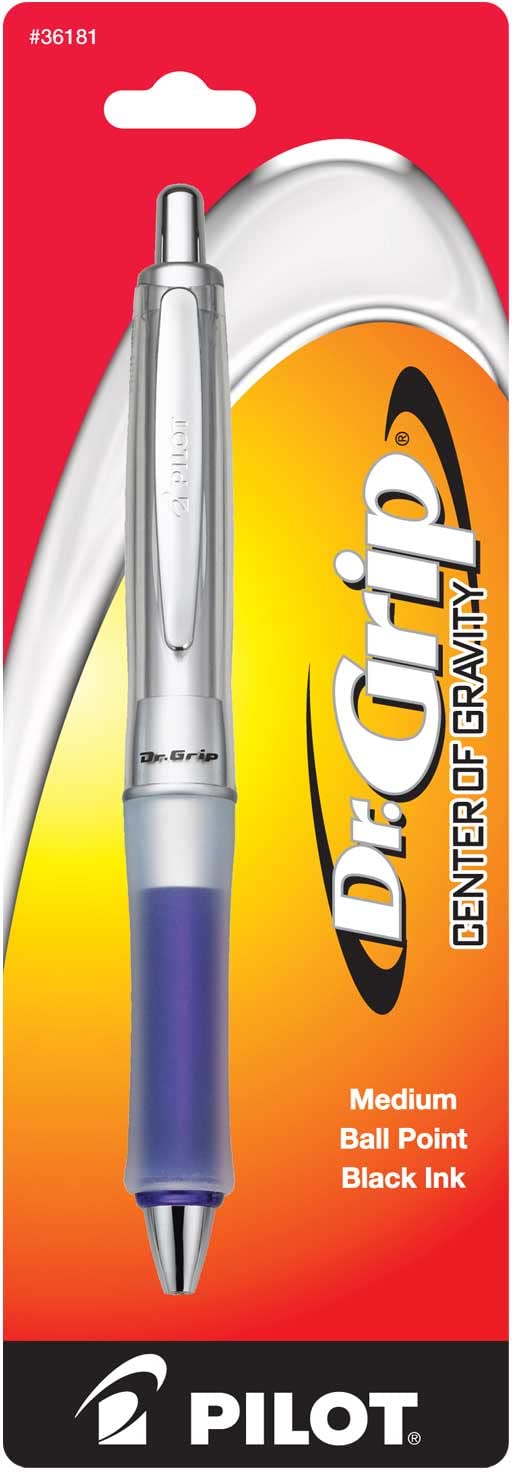PILOT Dr. Grip Center of Gravity Retractable Ball Point Pen, Medium Point, Black Ink, Pack of 3