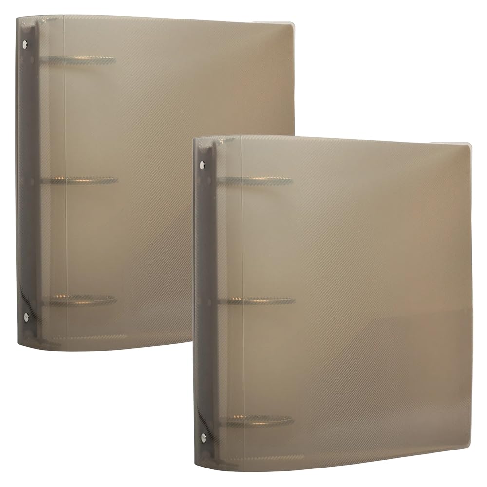 JAM PAPER Plastic 3 inch Binders - Smoke Grey 3 Ring Binders - 2/Pack