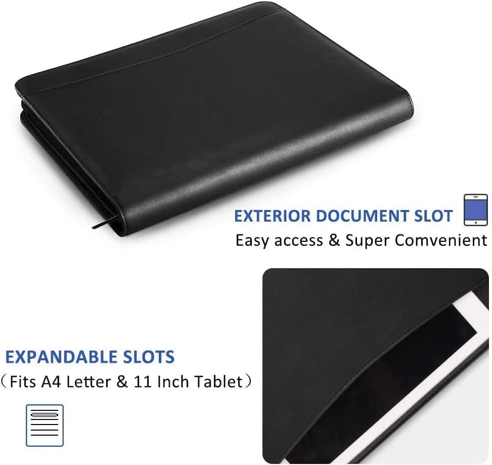OOWOLF Portfolio Business Padfolio Folder with Zipper 3 Ring, Conference Meeting Executive File