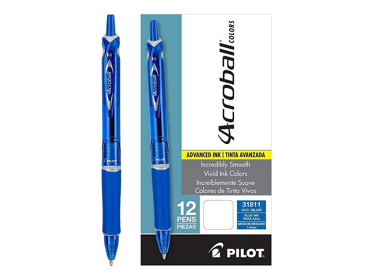 PILOT Acroball Colors Advanced Ink Ball Point Pens, 1.0mm, Blue, 12-Pack