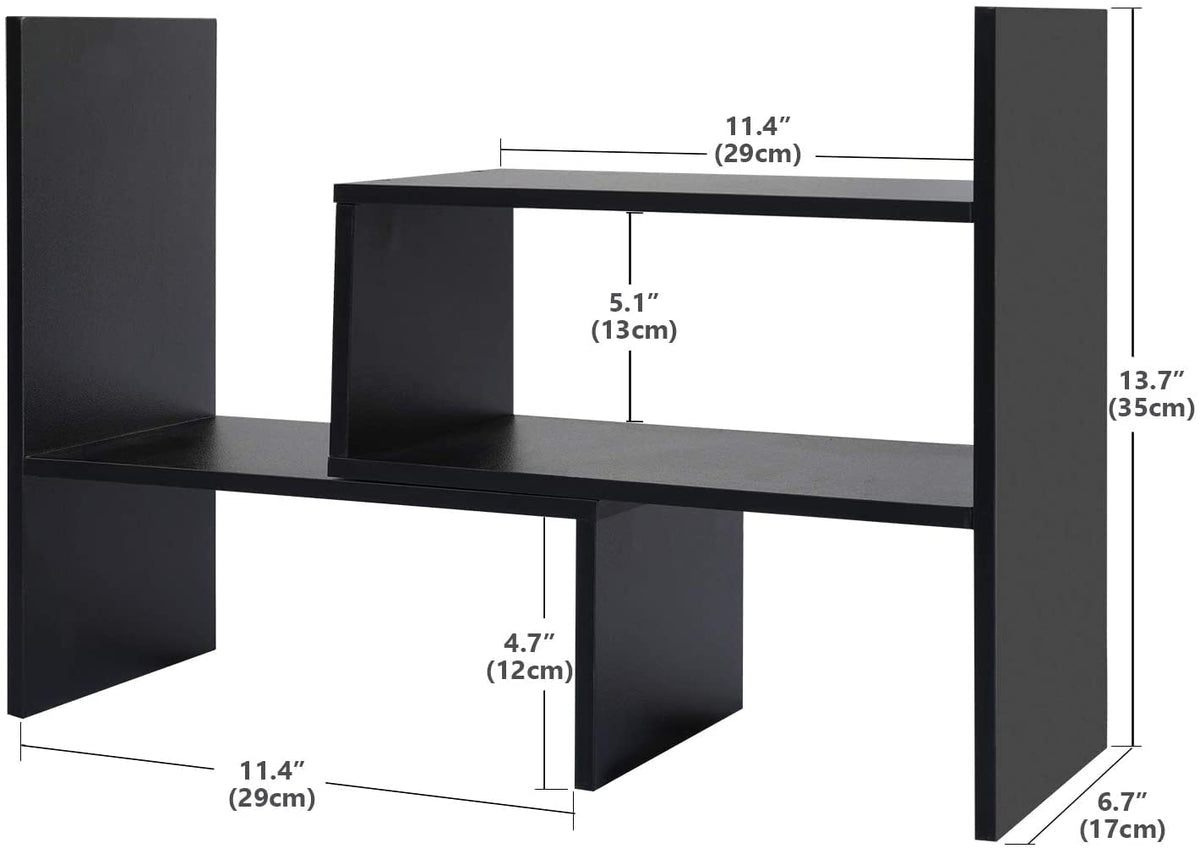 Sorfity Desktop Bookshelf Desk Storage Organizer Adjustable Wood Desktop Display Shelf Rack Counter