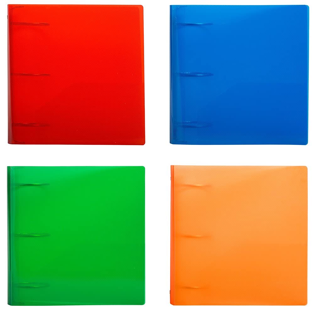 JAM PAPER Plastic 3 inch Binders - Assorted 3 Ring Binders (Red, Blue, Green & Orange) - 4/Pack