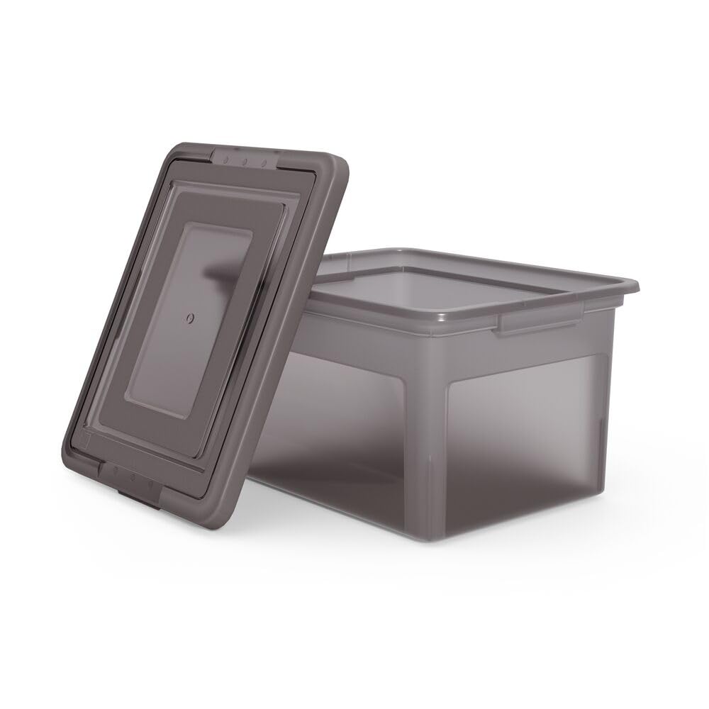 STAPLES Plastic File Box with Snap Lid, Letter/Legal, Frost Gray, 4-Pk