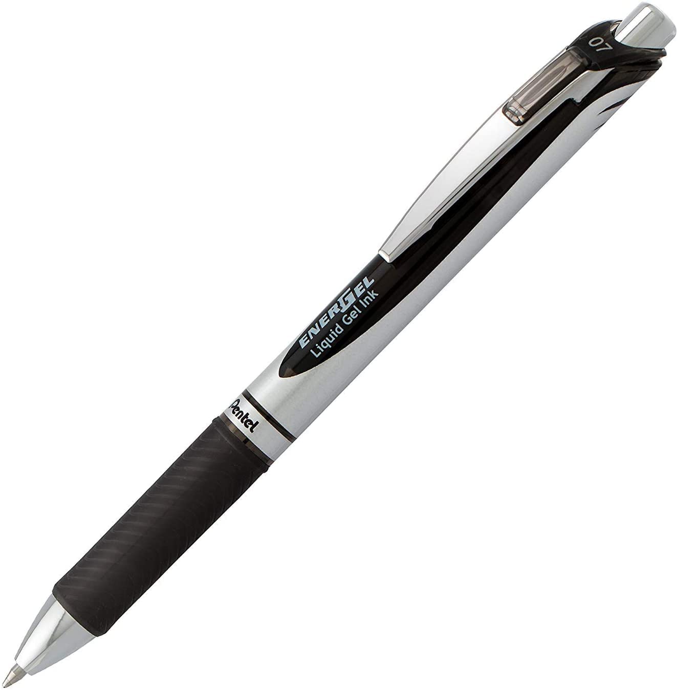 Pentel Energel 0.7 mm Deluxe RTX Liquid Gel Ink Pens, Metal Tip, Pack of 5 Black Pens with 3 Refills