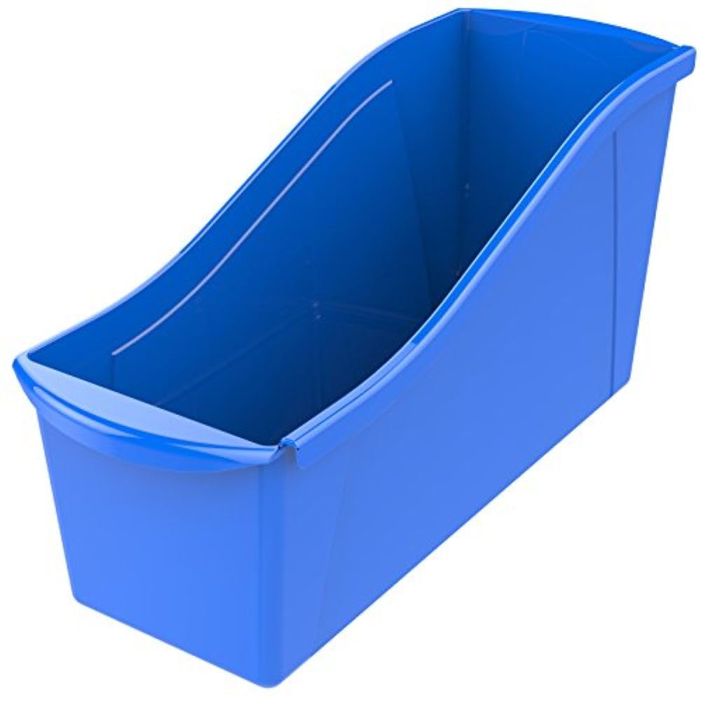 Storex Large Book Bin, Interlocking Plastic Organizer for Home, Office and Classroom, Blue