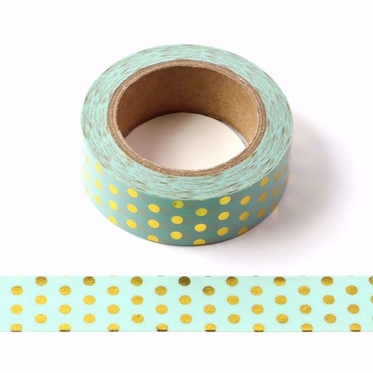 CIAIJE Green Foil Dots Washi Tape, 5/8" x 393 Inches (15mm x 10M), Craft Supplies for Scrapbooking