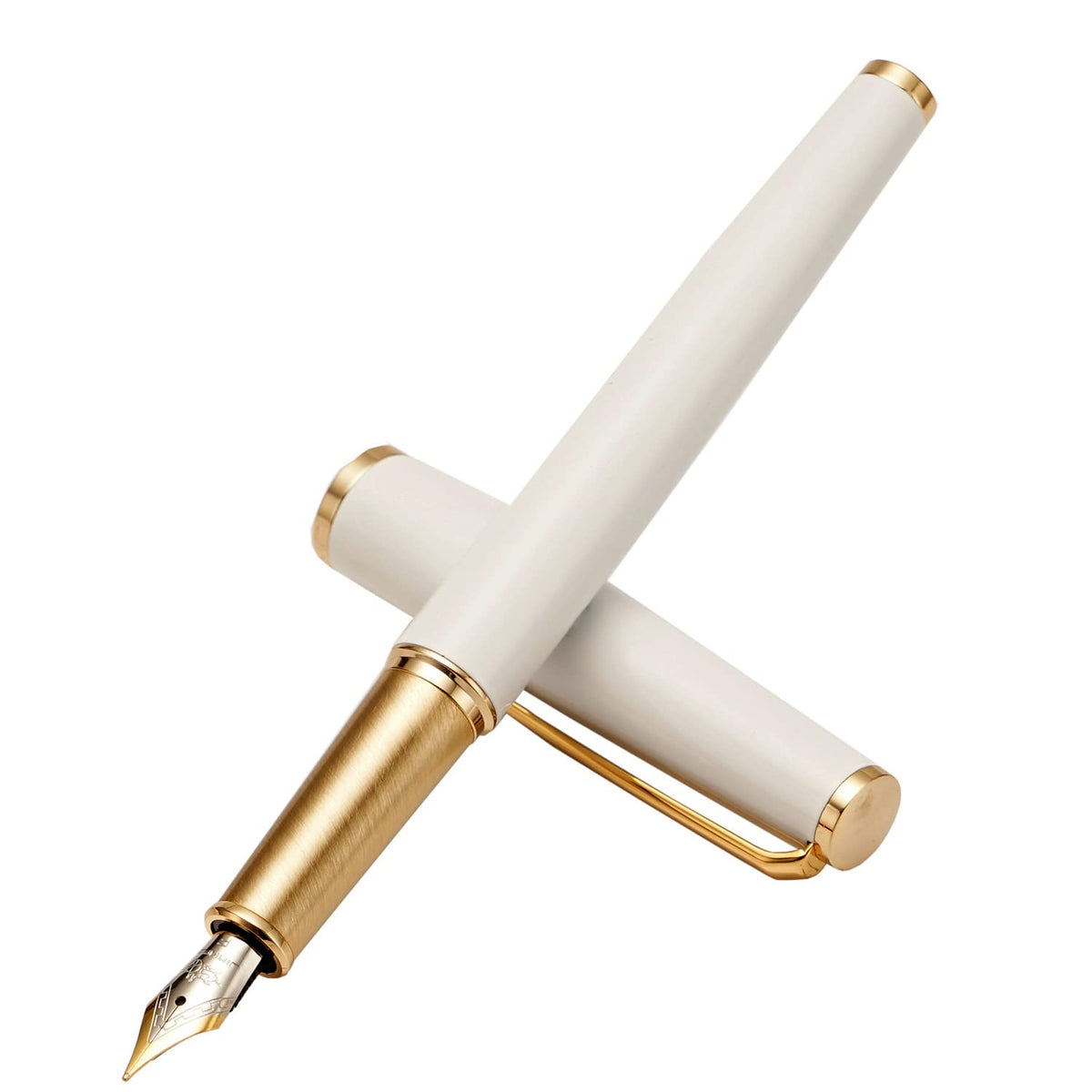 Jinhao 95 Metal Fountain Pen Extra Fine Nib, Pearl White with Golden Clip Writing Pen