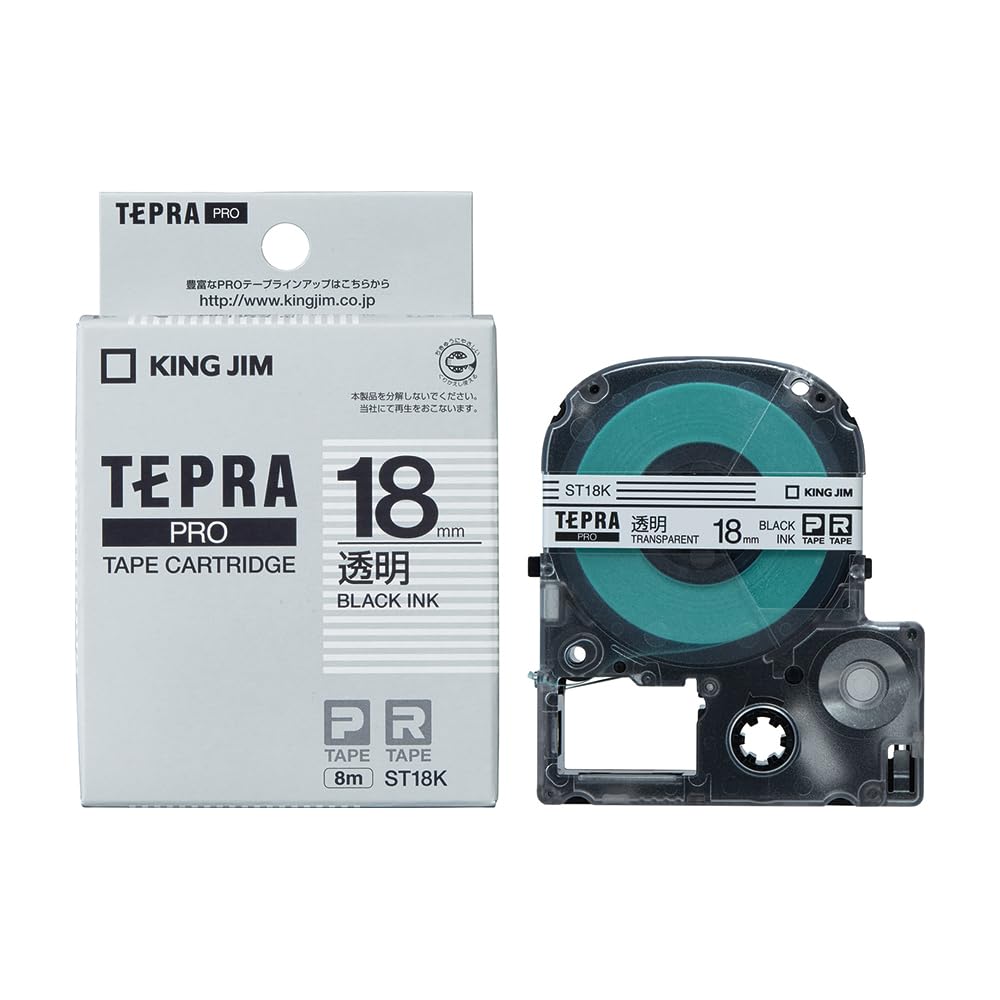 King Jim ST18K Tepra PRO Tape Cartridge, 0.7 inches (18 mm), Transparent Label/Black Character