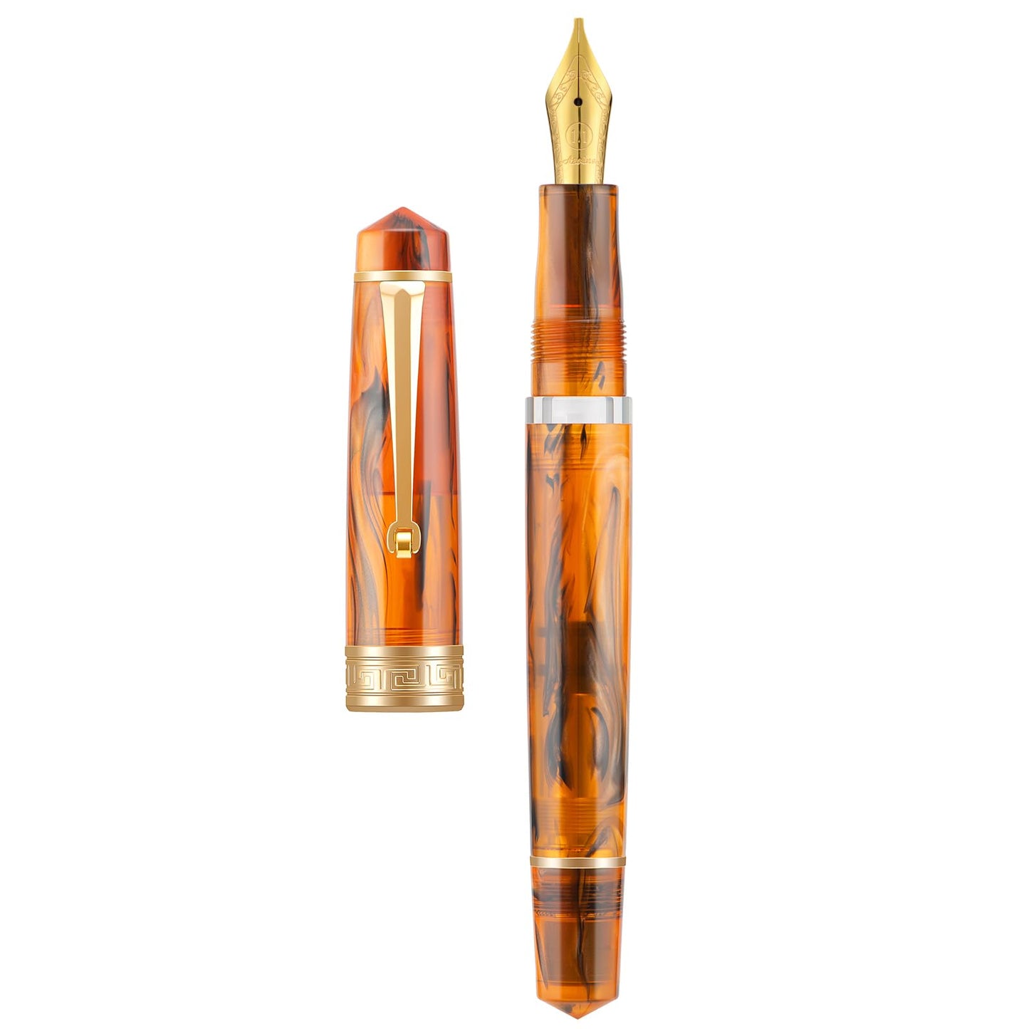 Asvine P20 Piston Fountain Pen, Stub Nib 1.1mm Calligraphy Art Drawing Amber Acrylic with Case Set