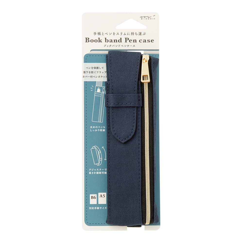 DESIGNPHIL Midori 41823006 Pen Case, Book Band Pen Case, Navy Blue, For B6 - A5