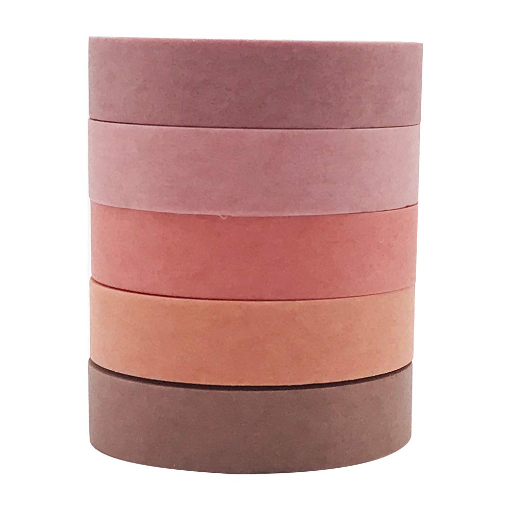 EnYan Solid Color Washi Tapes Set, 5 Rolls Basic Collection Decoration 10mm Wide Japanese Masking