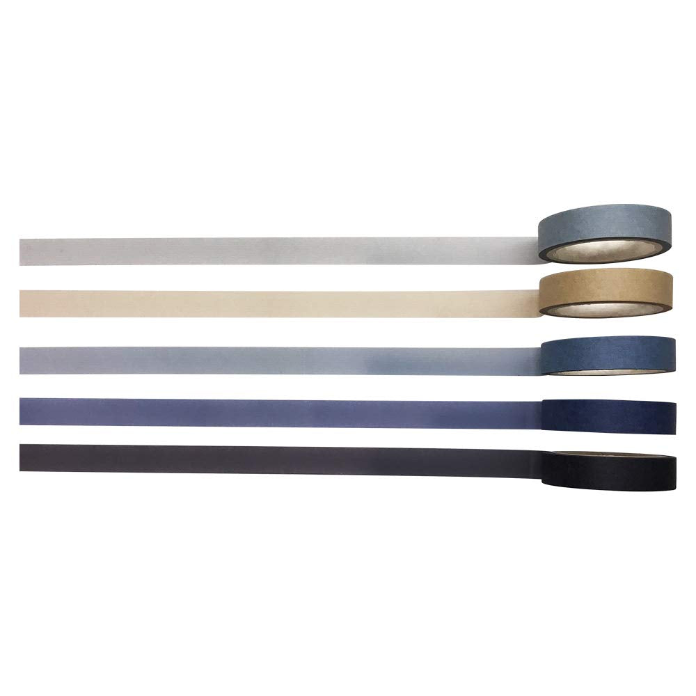 EnYan Solid Color Washi Tapes Set, 5 Rolls Basic Collection Decoration 10mm Wide Japanese Masking