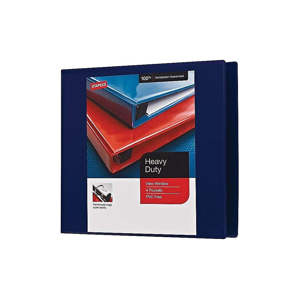 Staples Heavy-Duty 4-Inch D-Ring View Binder, Navy Blue, 3-Ring